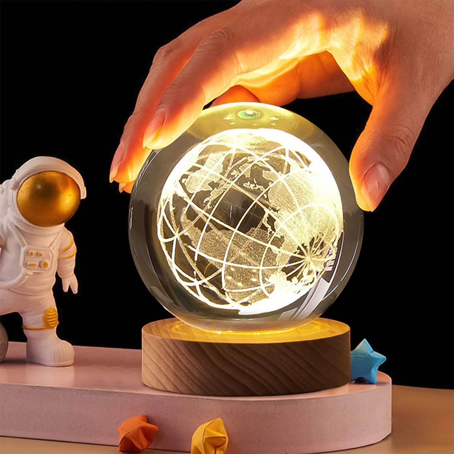 World 3D Crystal Ball lamps With Wood Base (1 Pc) World 3D Crystal Ball lamps With Wood Base (1 Pc)